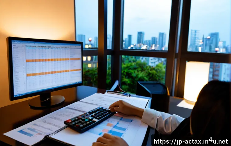 전산세무회계와 직장인의 성장 사례 - Photorealistic Japanese office worker in their late 30s studying computerized tax accounting at a cl...
